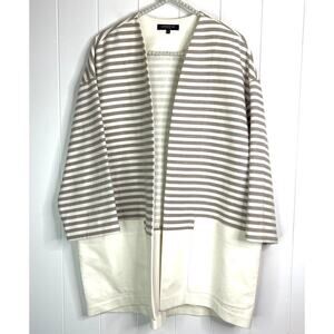 Lafayette 148 New York Open Linen Blend Striped Jacket/Blazer Size L